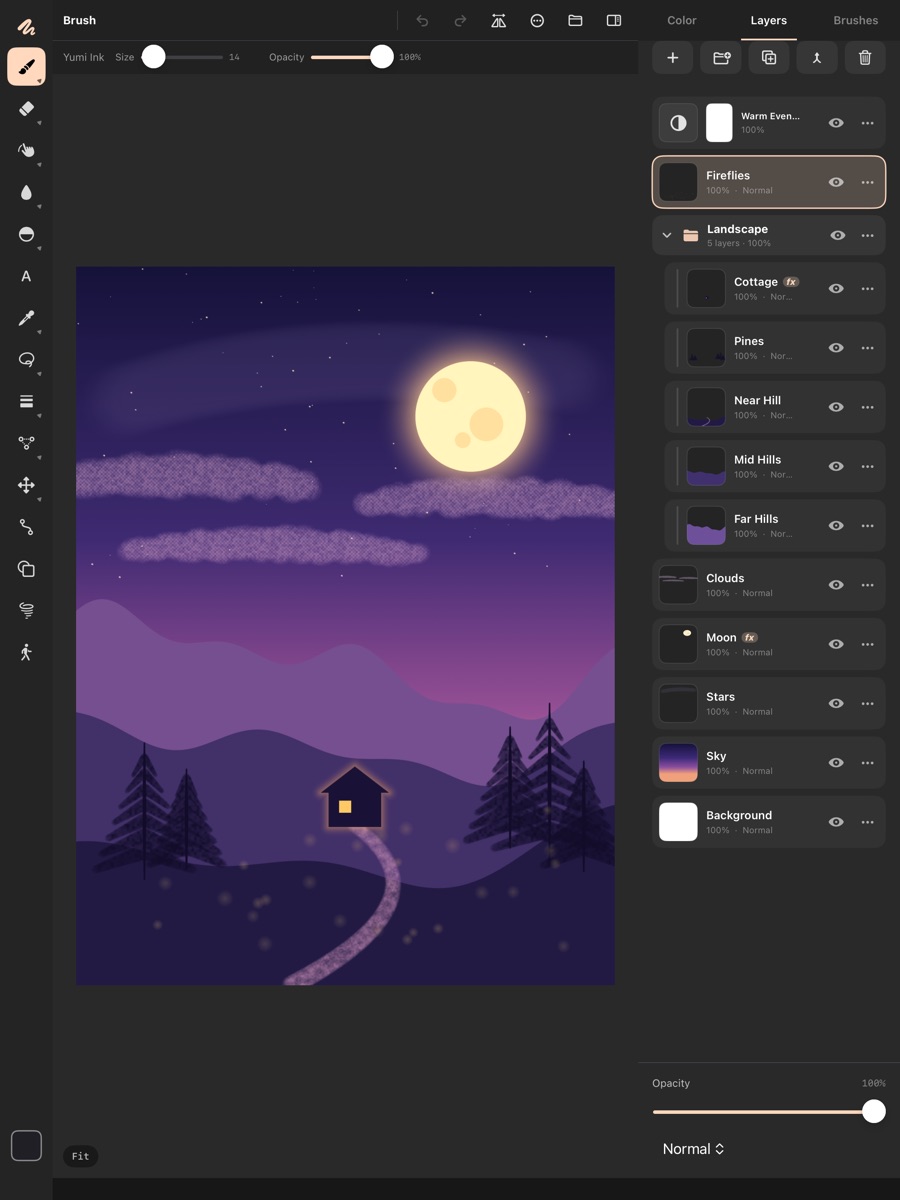 The Yumi 2D layers panel