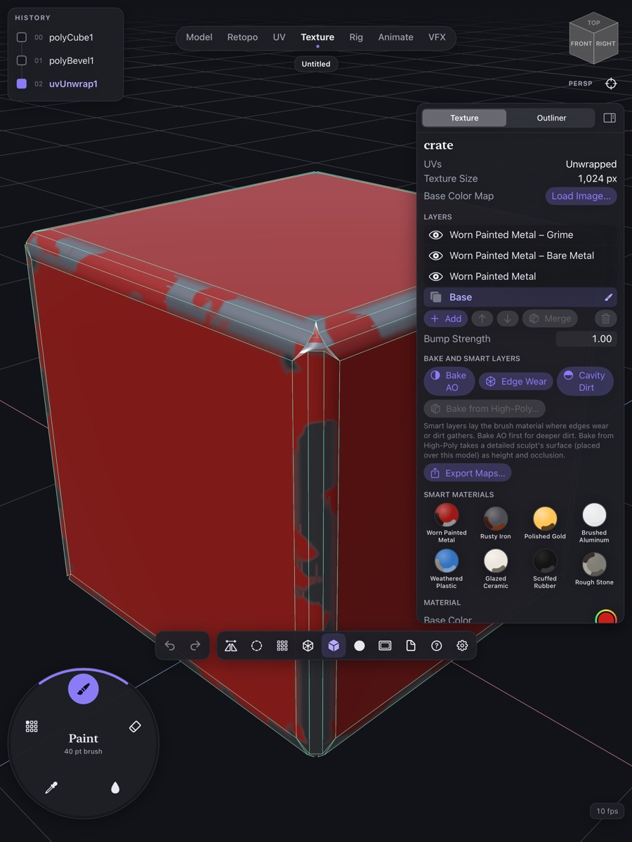 Texturing a worn crate with smart materials in Yumi3D