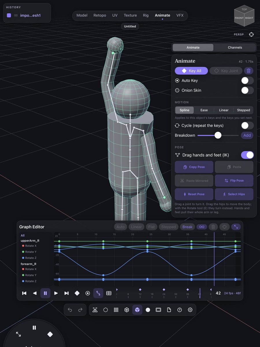 Animating a waving character in Yumi3D's graph editor