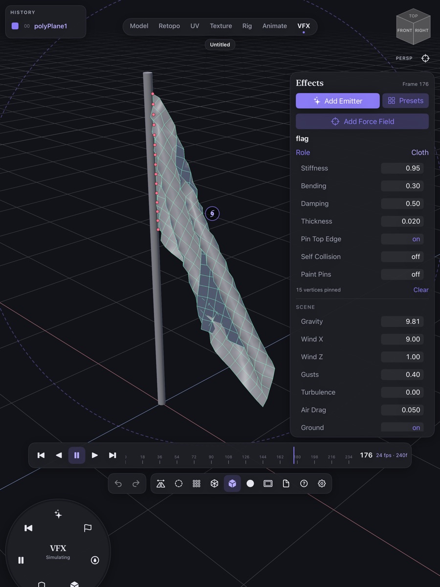 Simulating a flag in the wind in Yumi3D